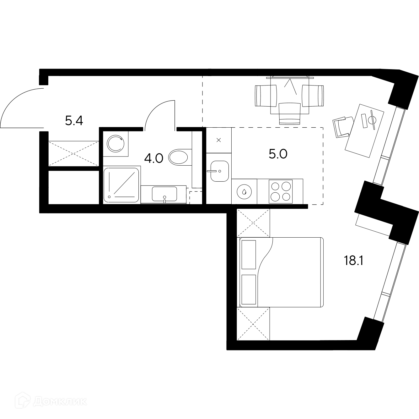 Планировка 1-комн. в ЖК «Нексус от Аквилон»