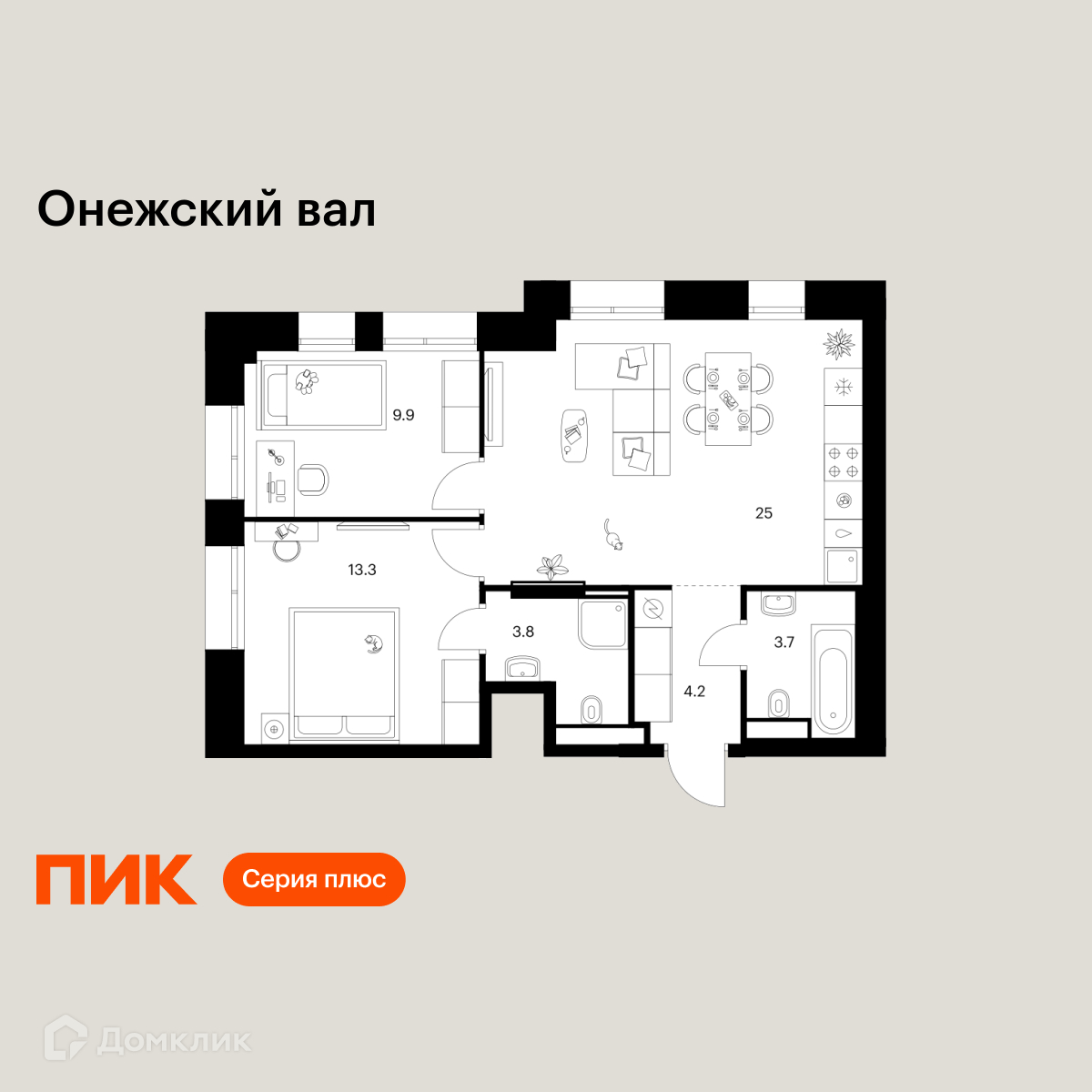 Планировка 2-комн. в ЖК «Онежский вал»