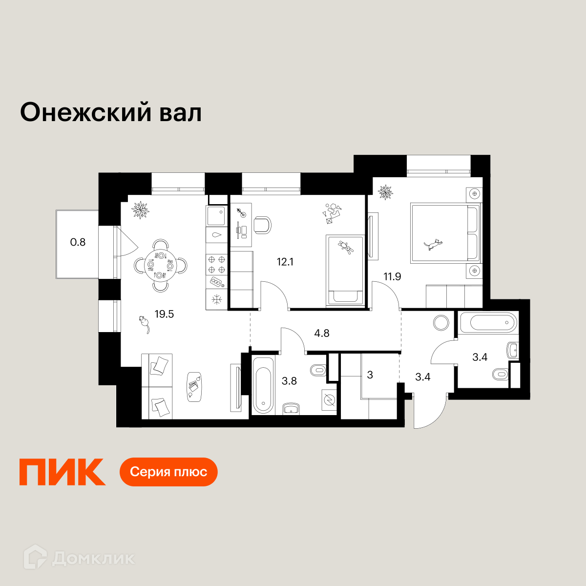 Планировка 2-комн. в ЖК «Онежский вал»
