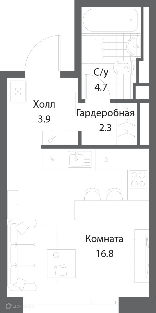 Планировка Студия в ЖК «Нагатино Ай-Лэнд»