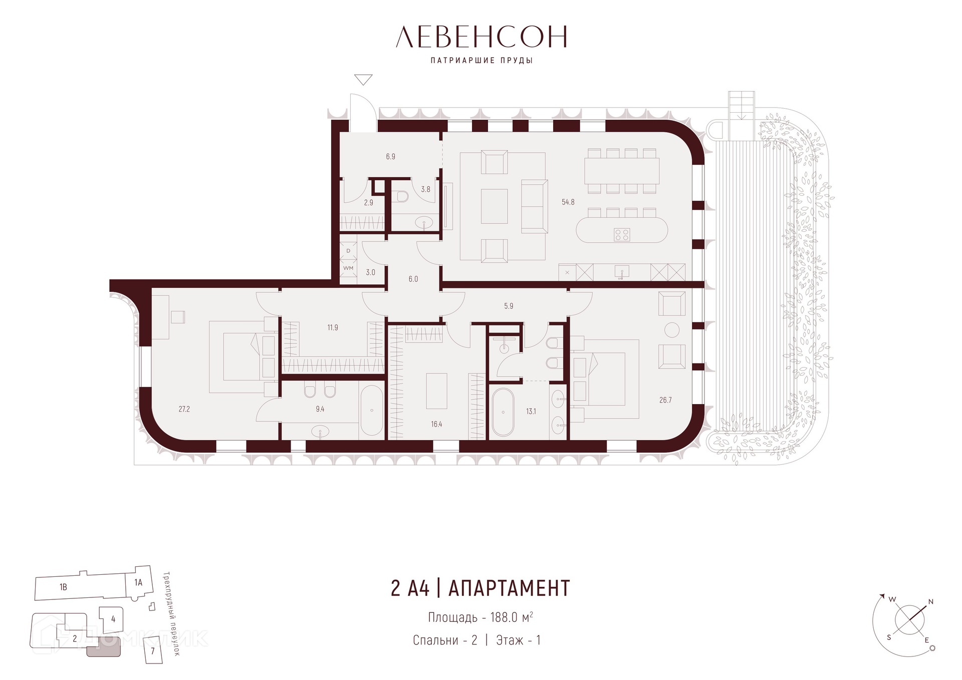 Планировка 2-комн. в ЖК «Левенсон»