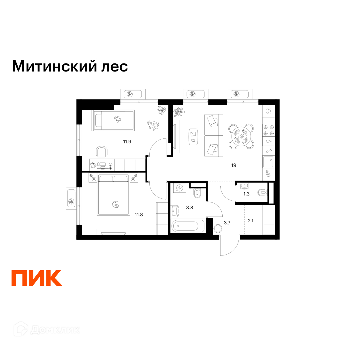 Планировка 2-комн. в ЖК «Митинский лес»