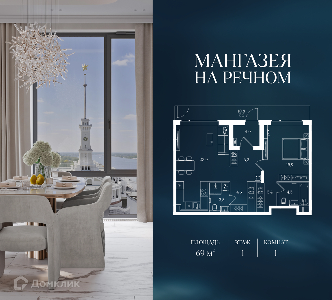 Планировка 1-комн. в ЖК «Мангазея на Речном»