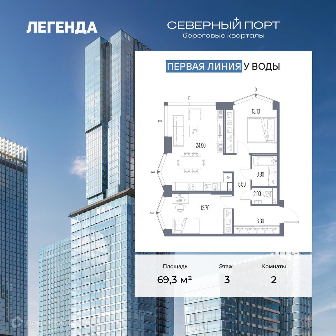Планировка 2-комн. в ЖК «Северный Порт»