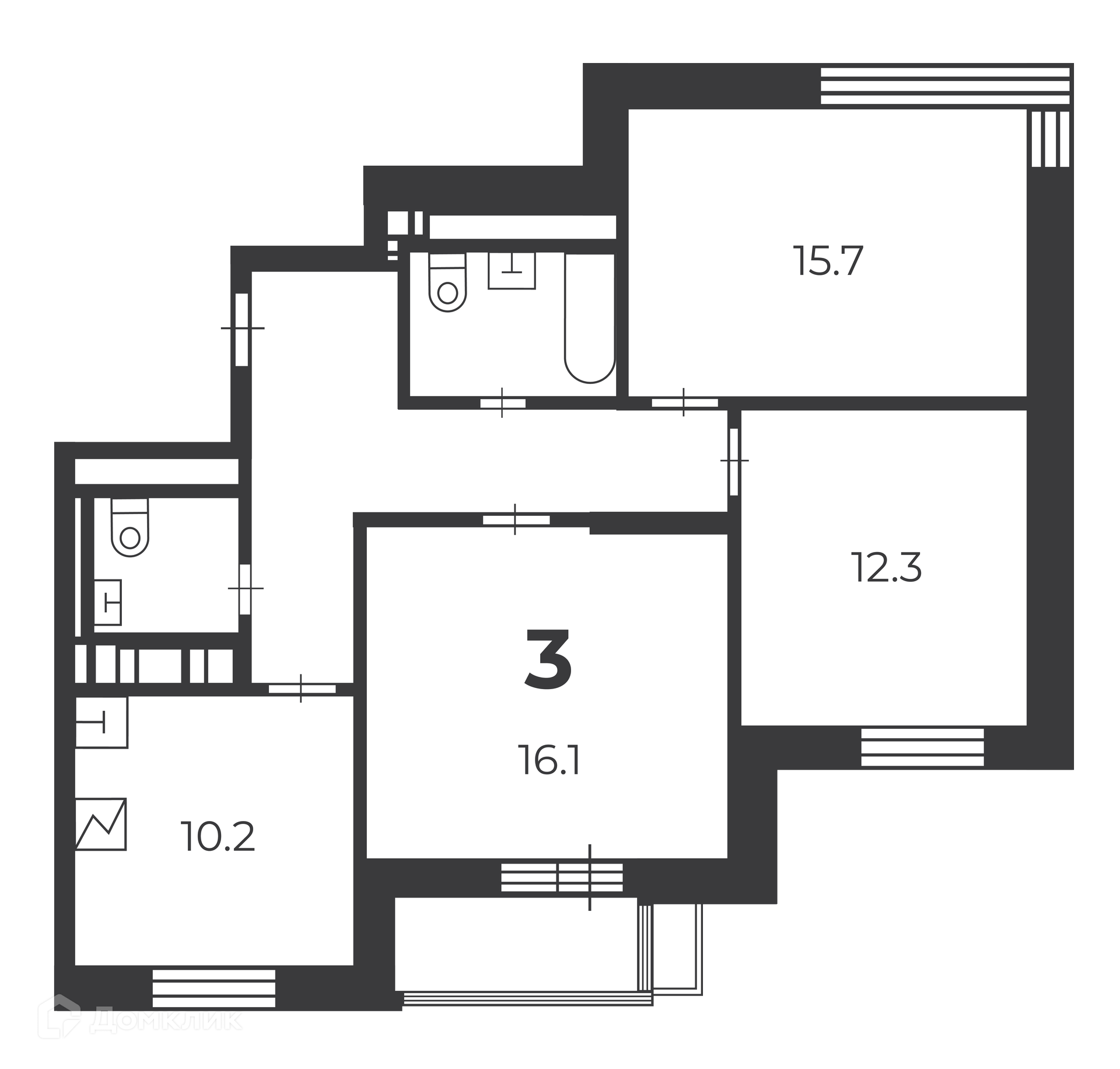 Планировка 3-комн. в ЖК «Летчика Бабушкина, 29 к. 5 (Московские кварталы)»