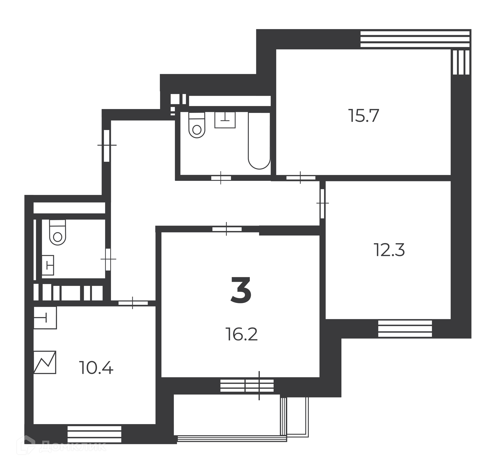 Планировка 3-комн. в ЖК «Летчика Бабушкина, 29 к. 5 (Московские кварталы)»