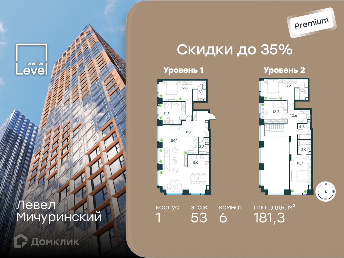 Планировка Пентхаус в ЖК «Левел Мичуринский»