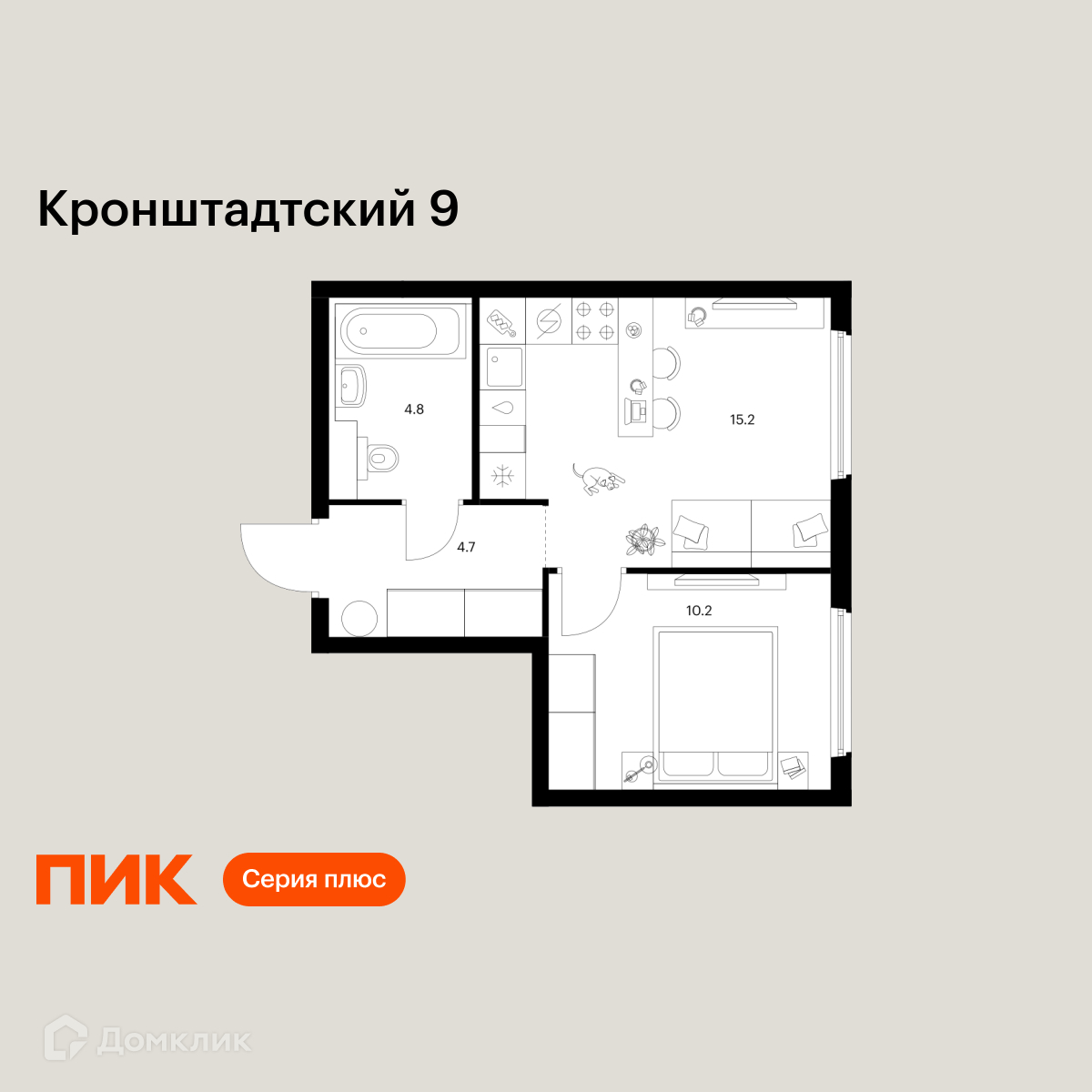 Планировка 1-комн. в ЖК «Кронштадтский 9»
