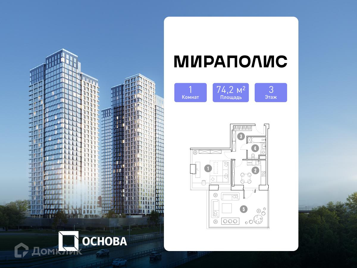 Планировка 1-комн. в ЖК «квартал «МИРАПОЛИС»
