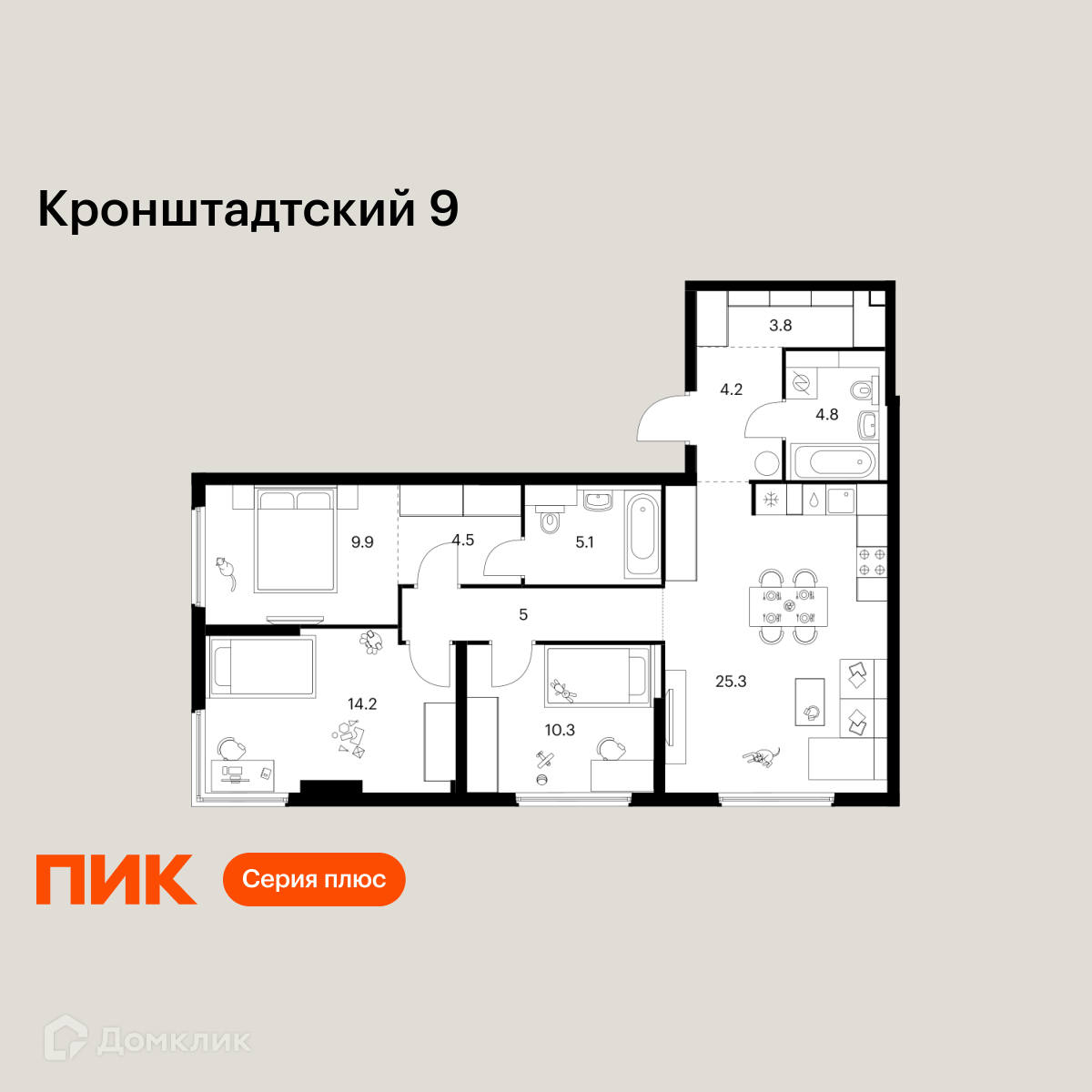 Планировка 3-комн. в ЖК «Кронштадтский 9»