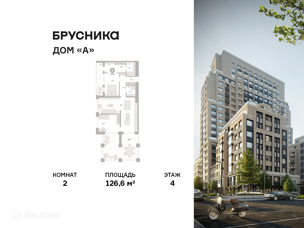 Планировка 2-комн. в ЖК «Дом «А»