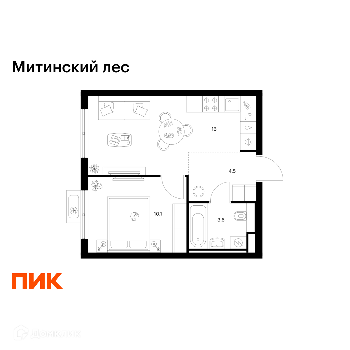 Планировка 1-комн. в ЖК «Митинский лес»