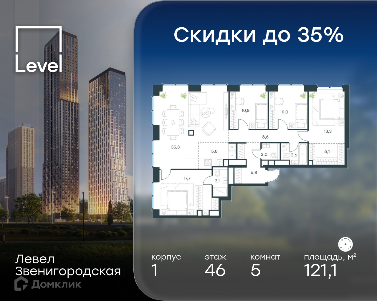 Планировка Пентхаус в ЖК «Левел Звенигородская»