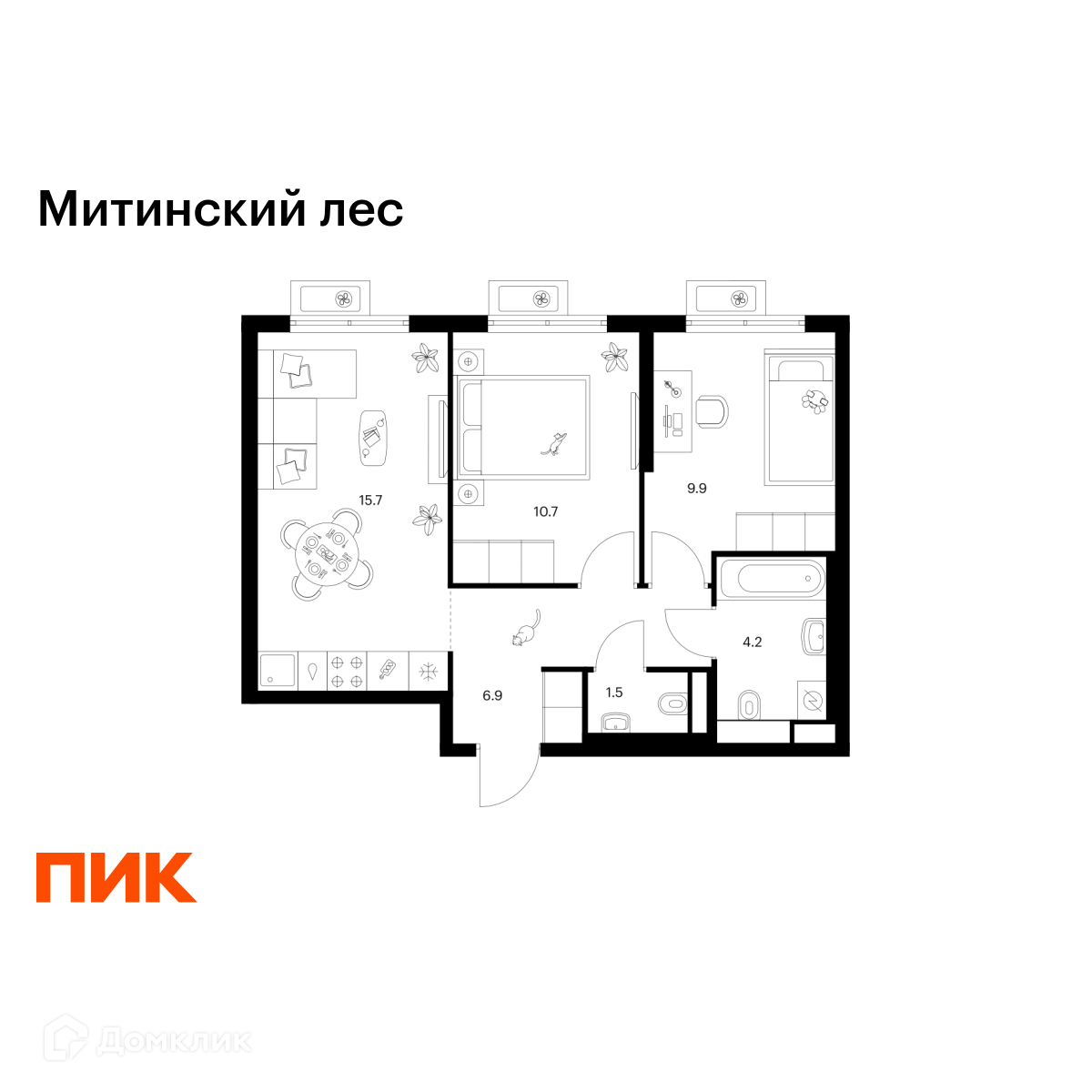 Планировка 2-комн. в ЖК «Митинский лес»