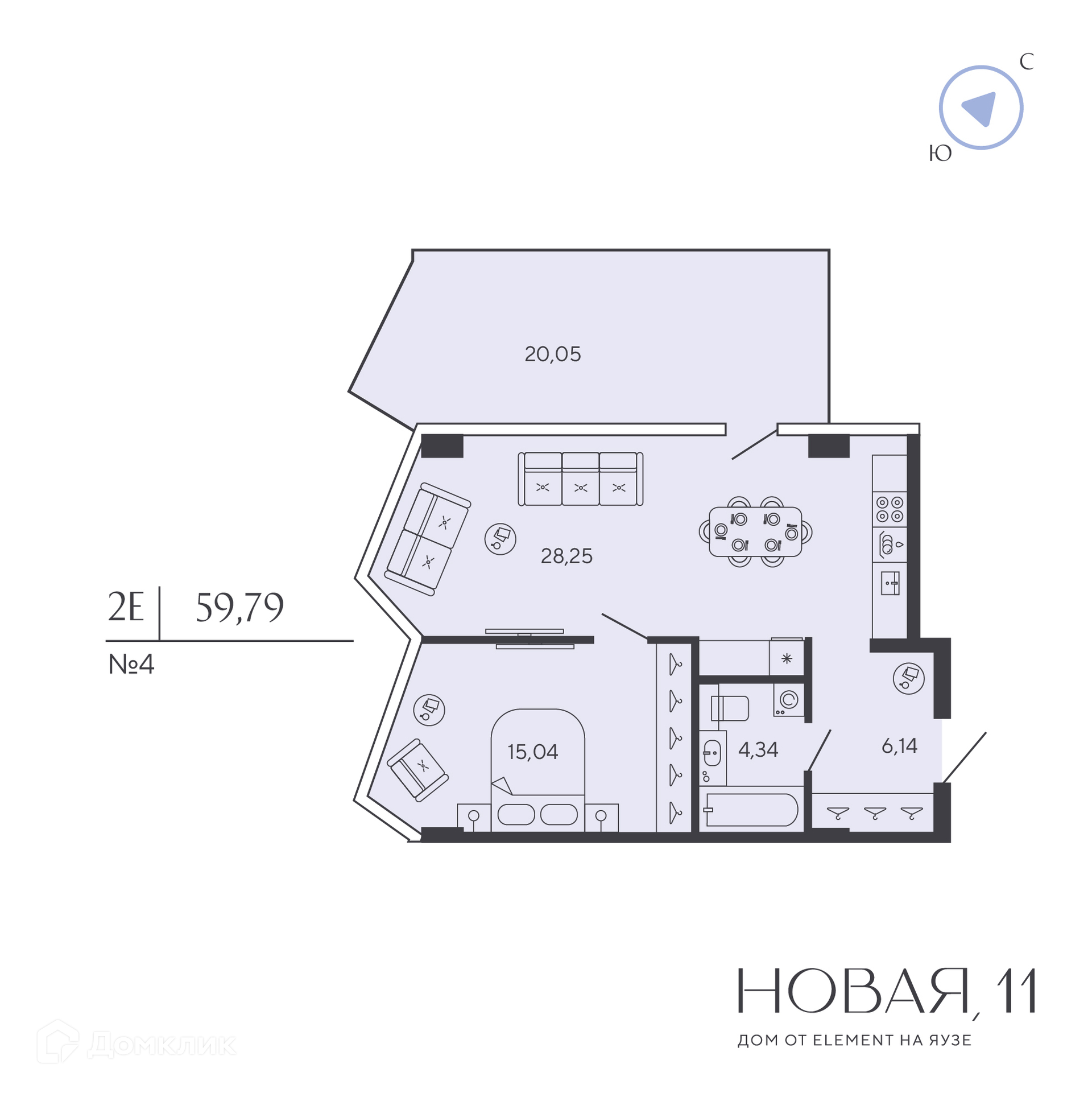 Планировка 1-комн. в ЖК «Новая, 11»
