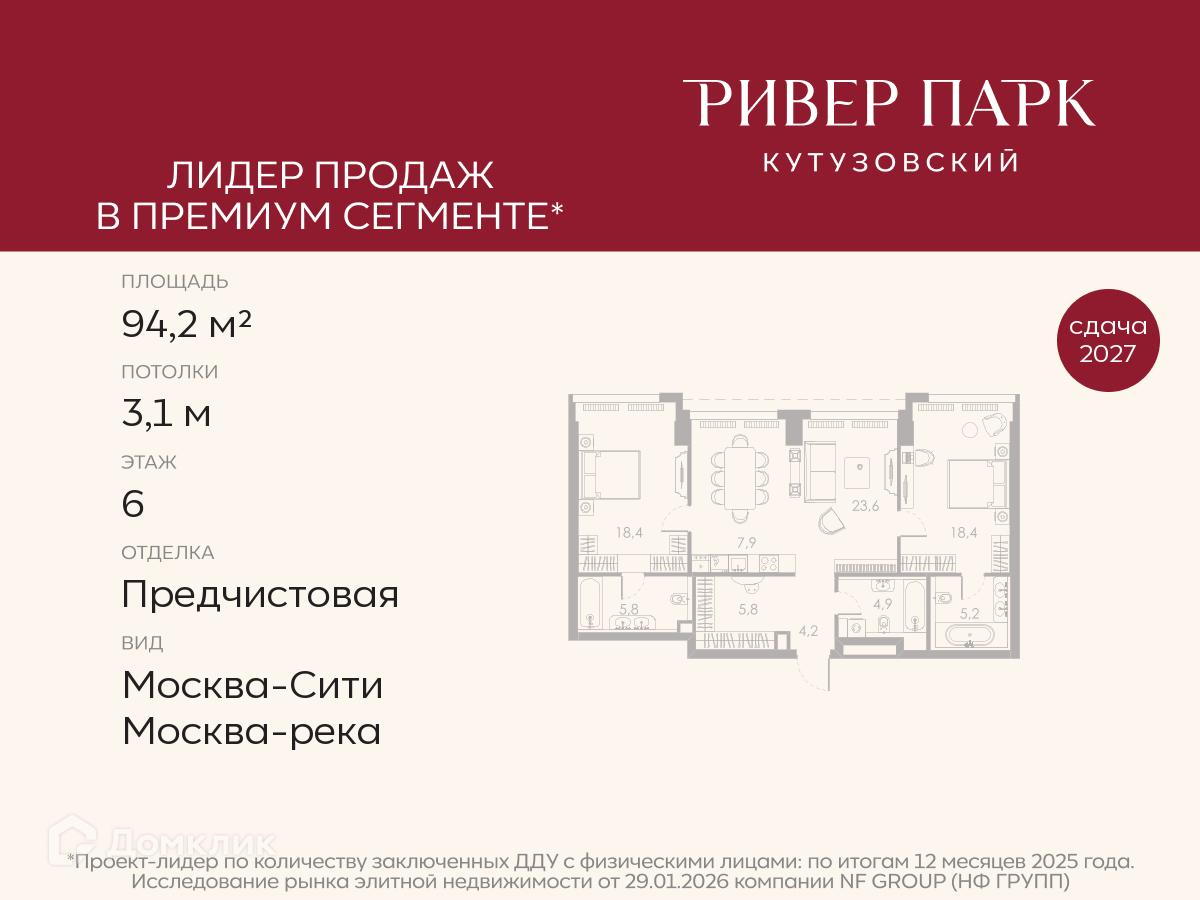 Планировка 3-комн. в ЖК «Ривер Парк Кутузовский»