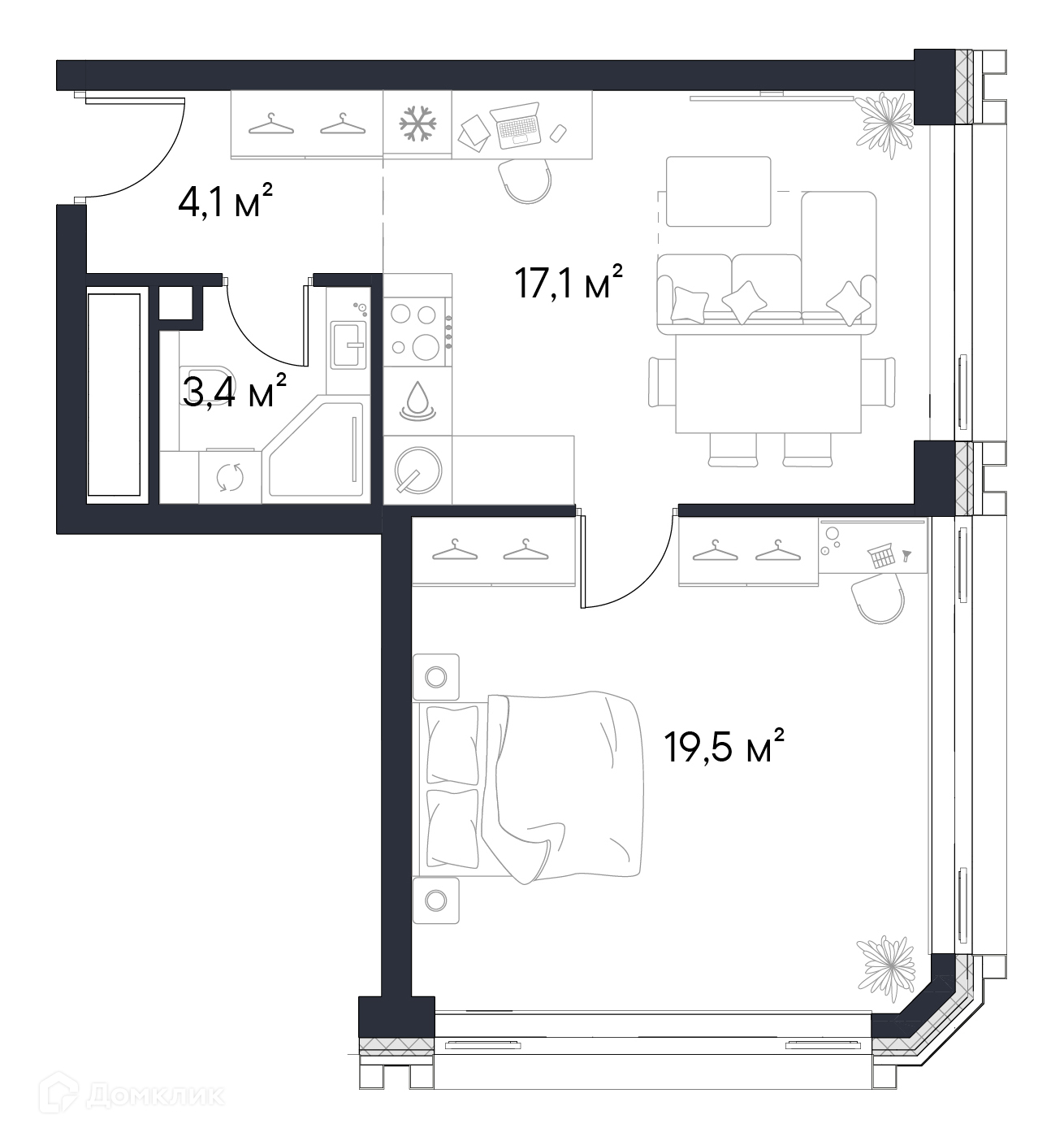 Планировка 1-комн. в ЖК «Первый Нагатинский»