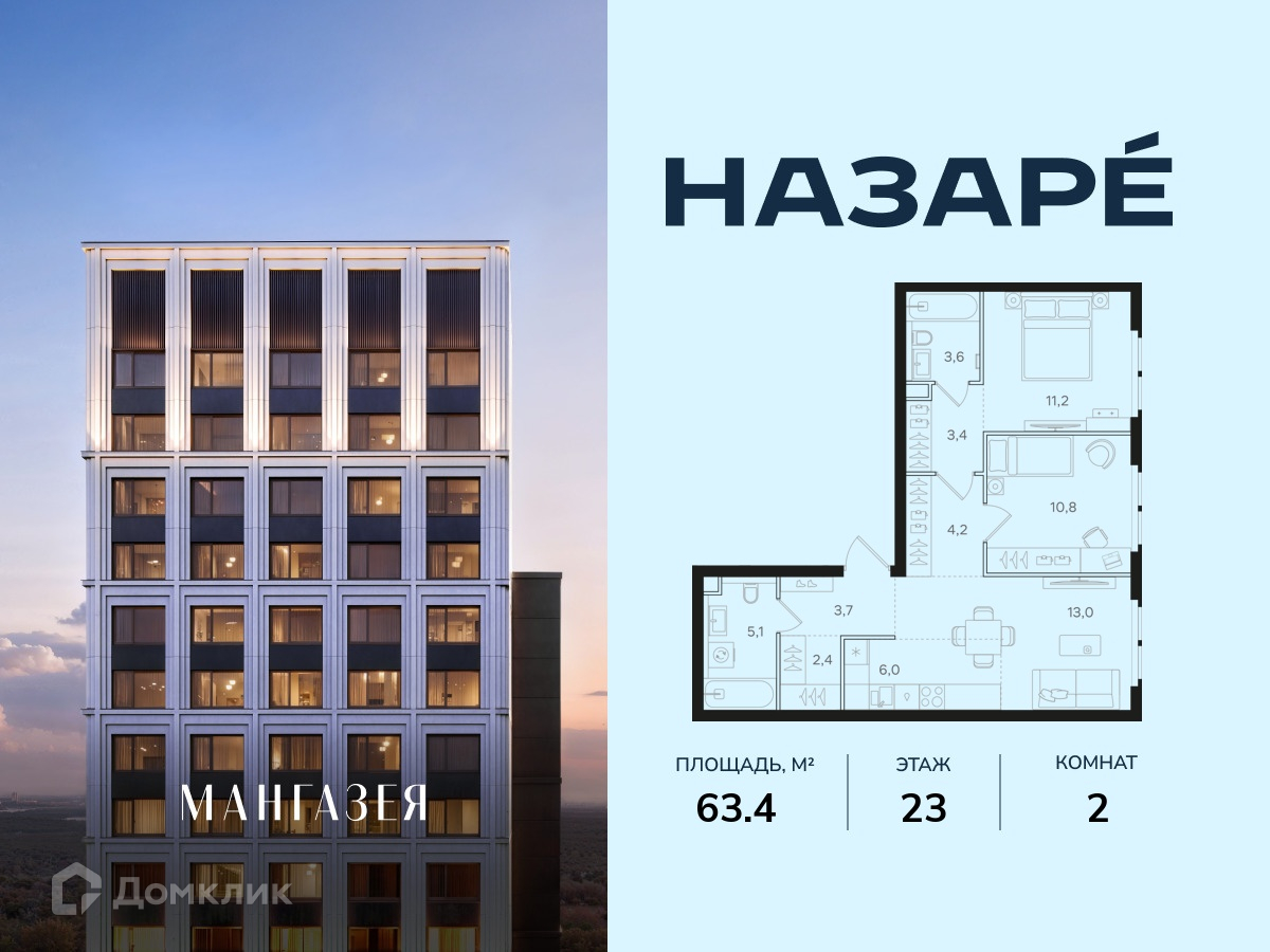Планировка 2-комн. в ЖК «НАЗАРÉ» («Мангазея в Богородском»)»
