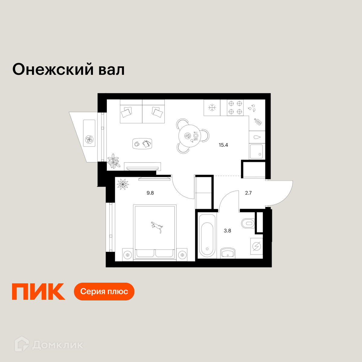 Планировка 1-комн. в ЖК «Онежский вал»
