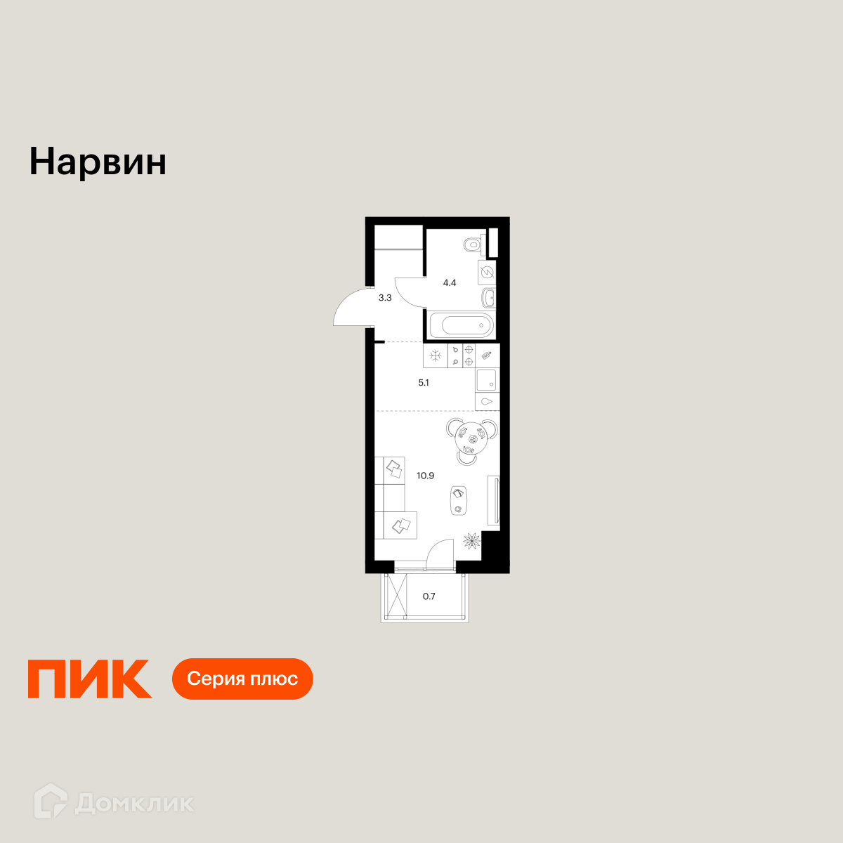 Планировка Студия в ЖК «Нарвин»
