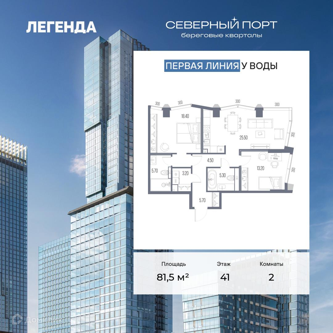 Планировка 2-комн. в ЖК «Северный Порт»