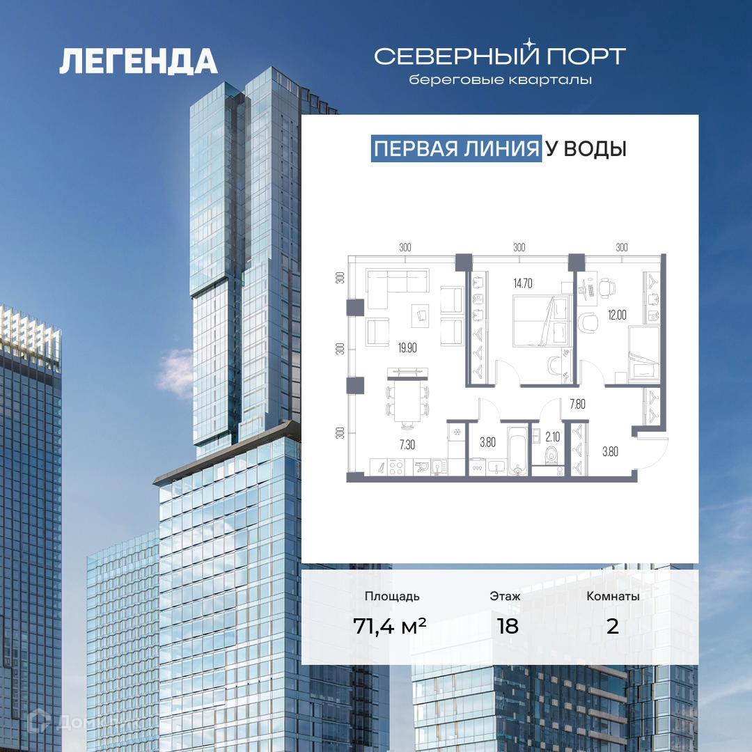 Планировка 2-комн. в ЖК «Северный Порт»