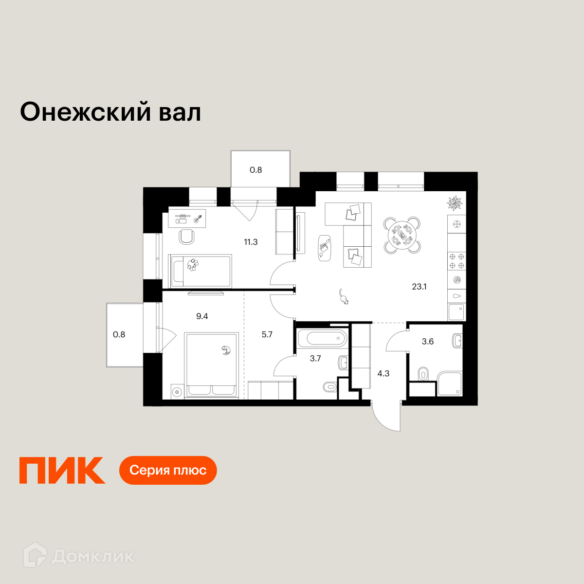 Планировка 2-комн. в ЖК «Онежский вал»