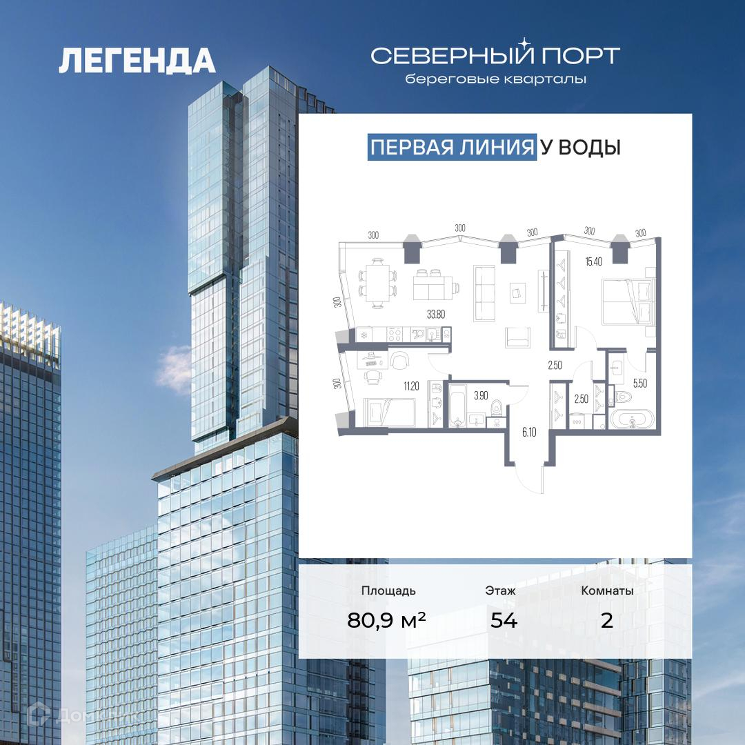 Планировка 2-комн. в ЖК «Северный Порт»