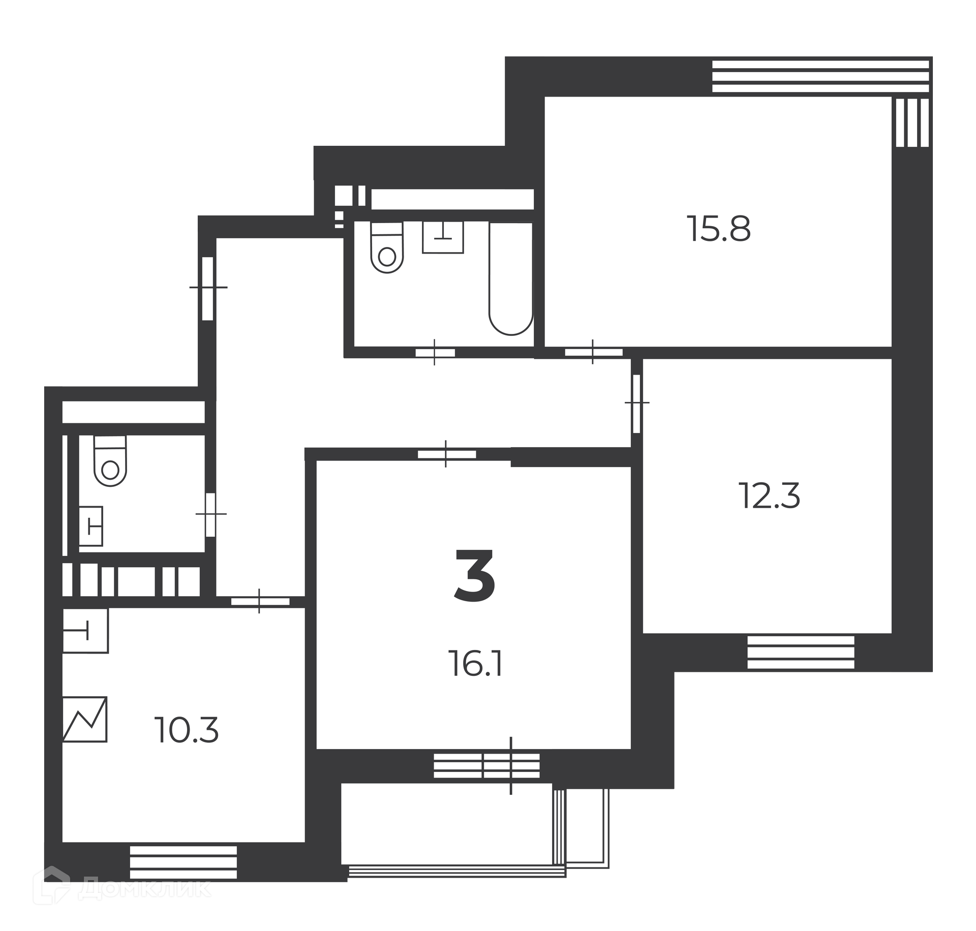 Планировка 3-комн. в ЖК «Летчика Бабушкина, 29 к. 5 (Московские кварталы)»