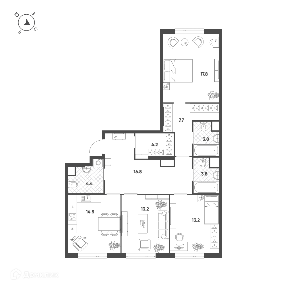 Планировка 3-комн. в ЖК «ЖК Воксхол?»