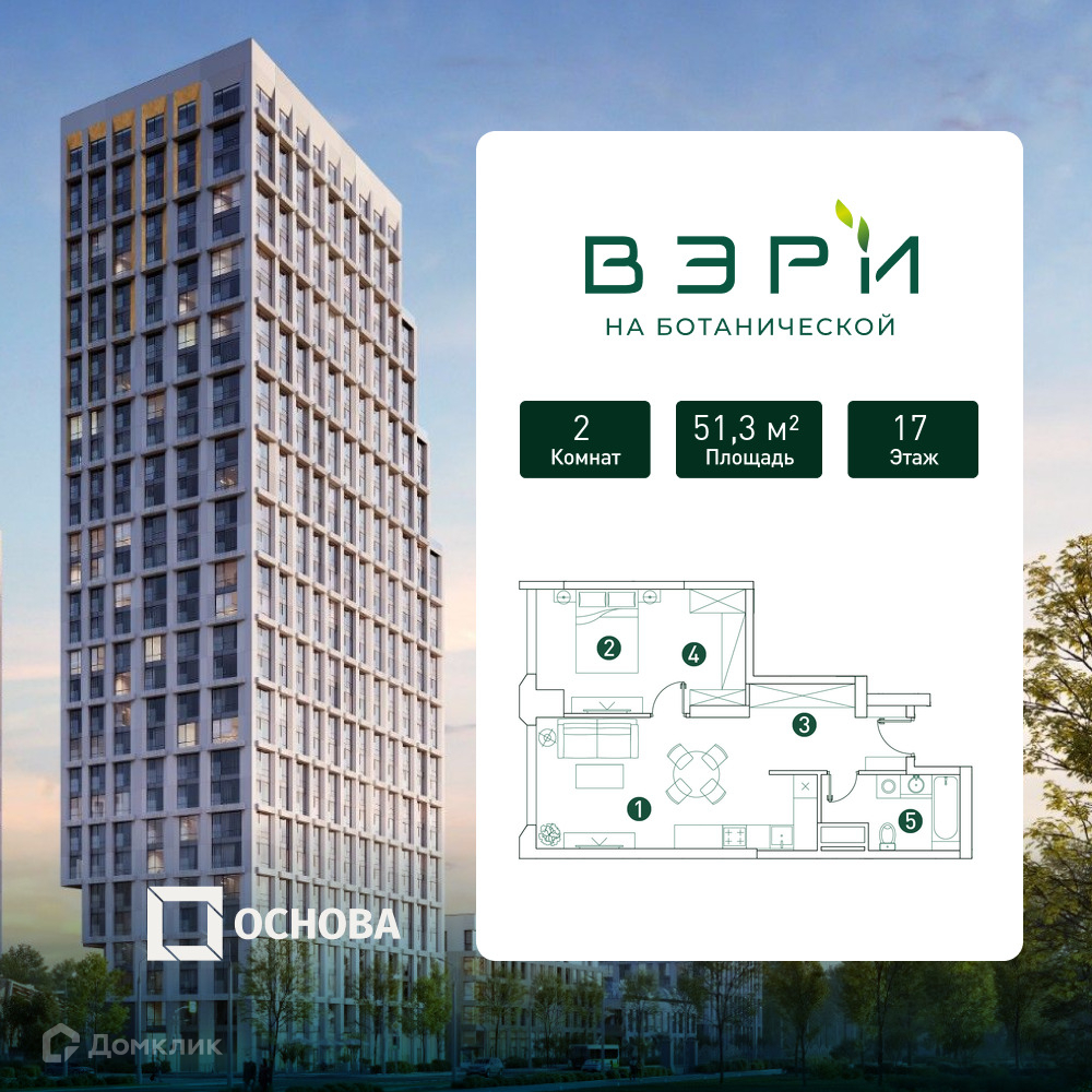 Планировка 2-комн. в ЖК «Вэри на Ботанической»