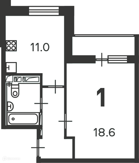 Планировка 1-комн. в ЖК «Полярная, д. 3, к. 1 (Московские кварталы)»