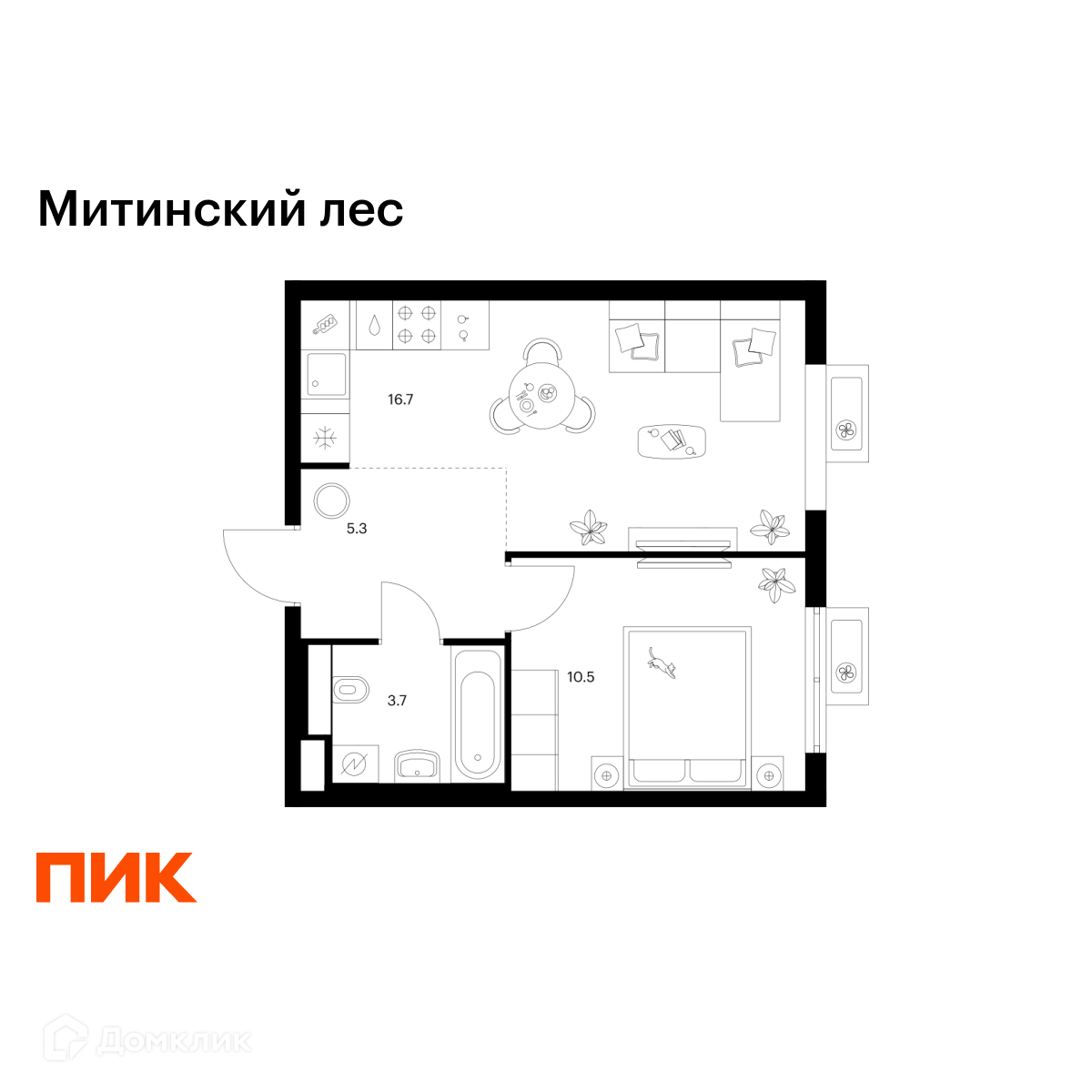 Планировка 1-комн. в ЖК «Митинский лес»