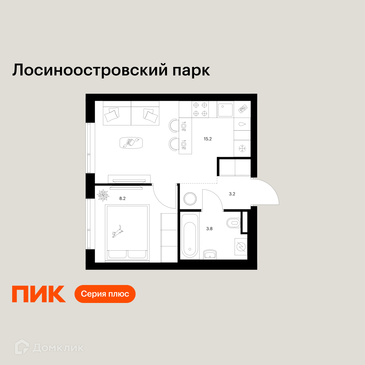 Планировка 1-комн. в ЖК «Лосиноостровский парк»