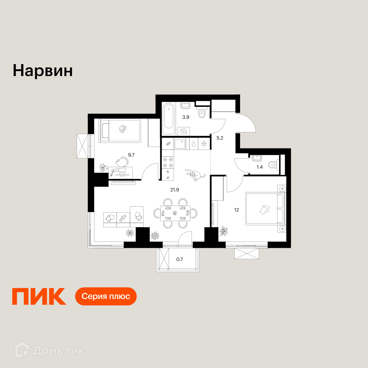 Планировка 2-комн. в ЖК «Нарвин»