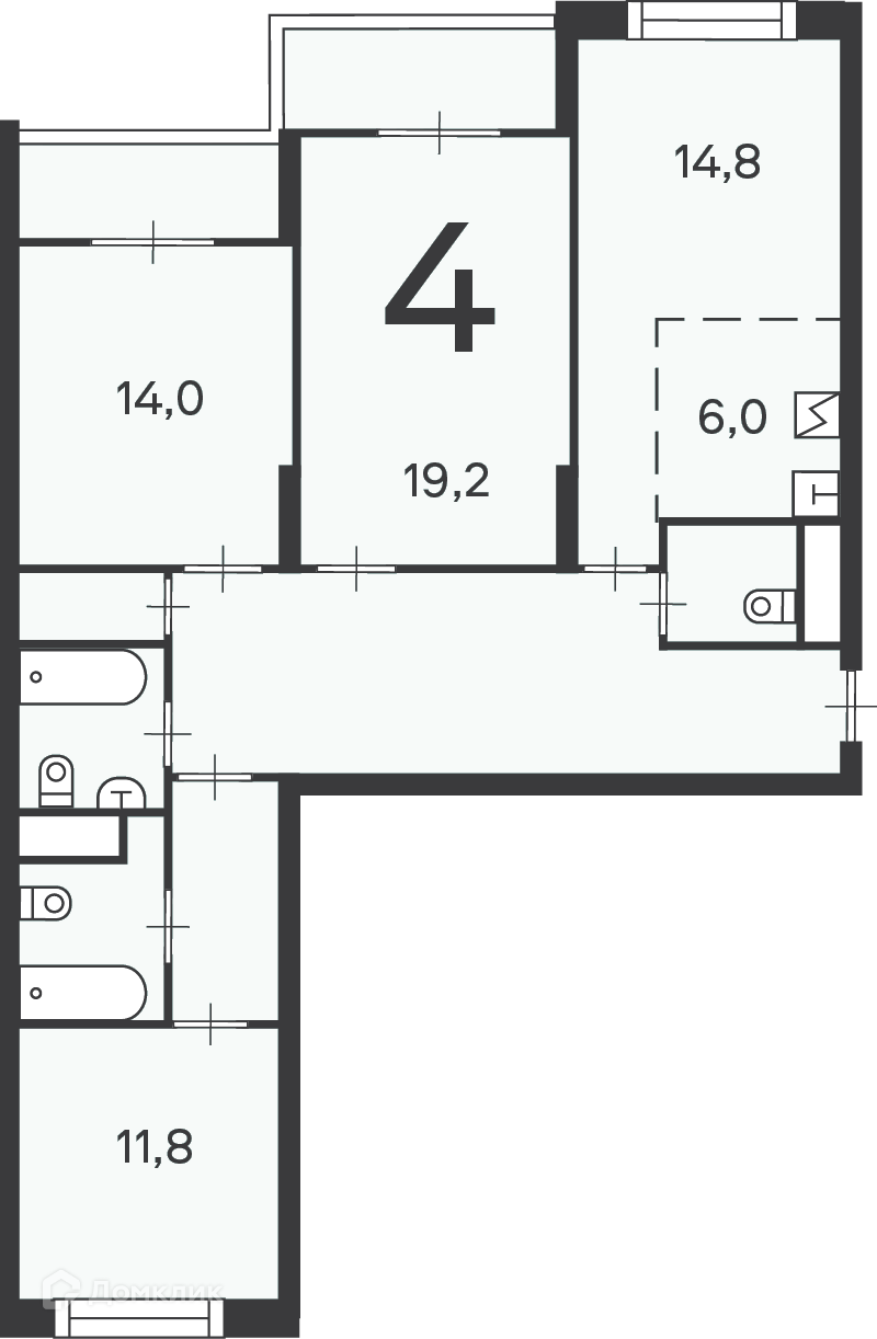 Планировка 4-комн. в ЖК «Клинская ул., д. 2А, к. 7 (Московские кварталы)»