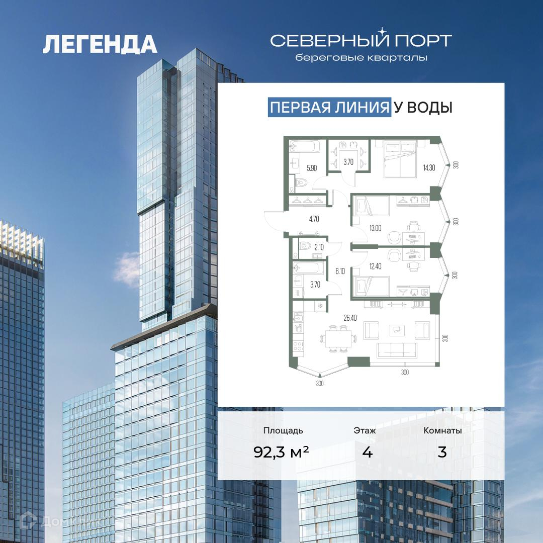 Планировка 3-комн. в ЖК «Северный Порт»