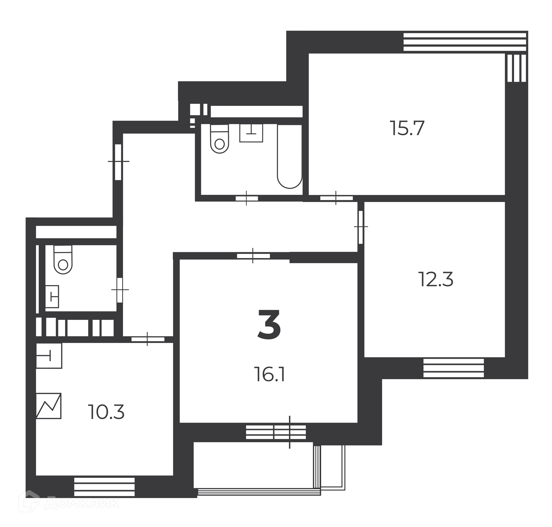 Планировка 3-комн. в ЖК «Летчика Бабушкина, 29 к. 5 (Московские кварталы)»