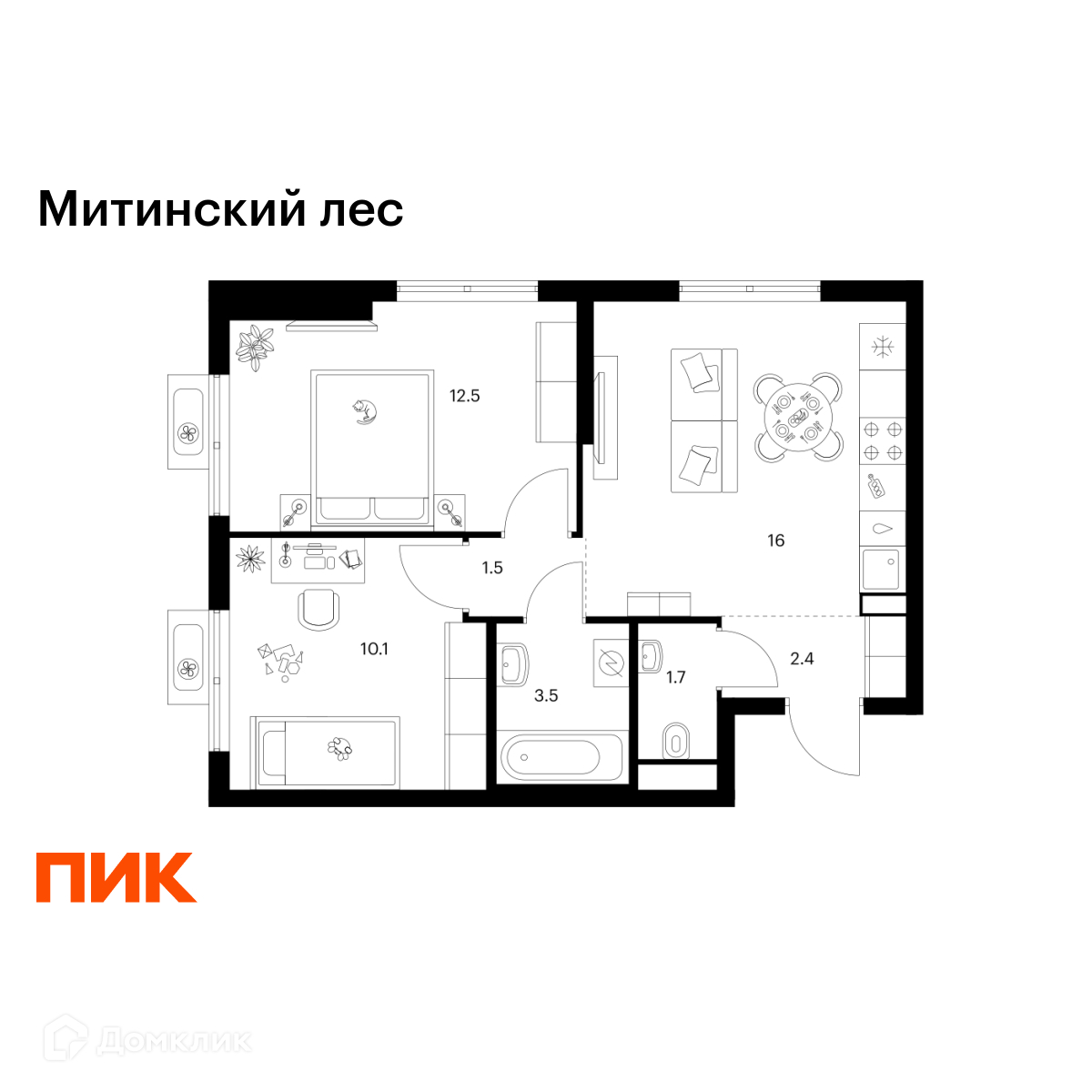 Планировка 2-комн. в ЖК «Митинский лес»