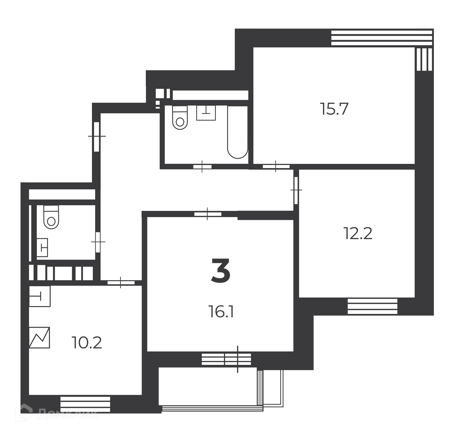 Планировка 3-комн. в ЖК «Летчика Бабушкина, 29 к. 5 (Московские кварталы)»