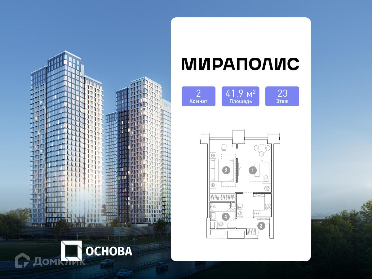 Планировка 2-комн. в ЖК «квартал «МИРАПОЛИС»