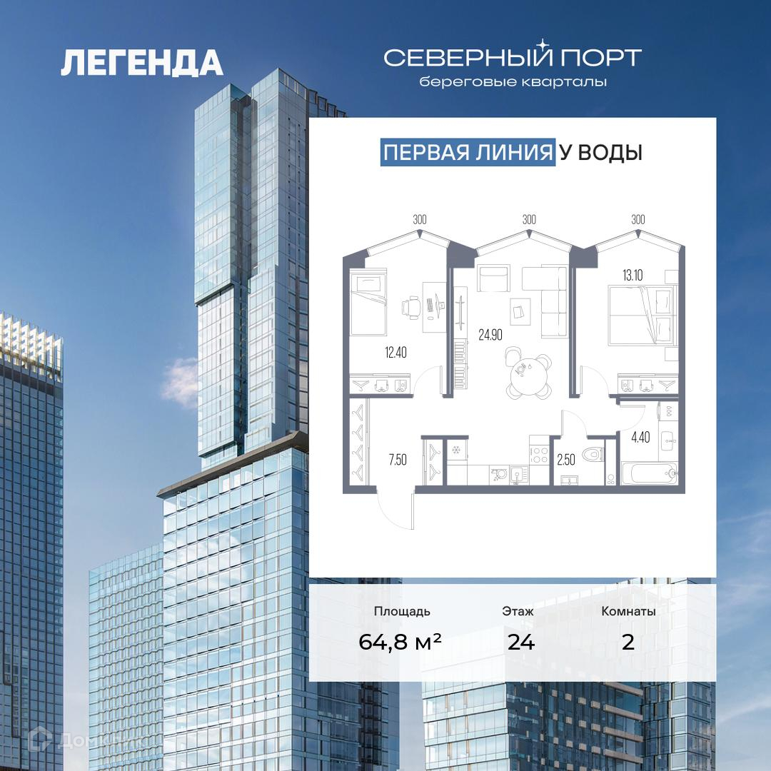 Планировка 2-комн. в ЖК «Северный Порт»