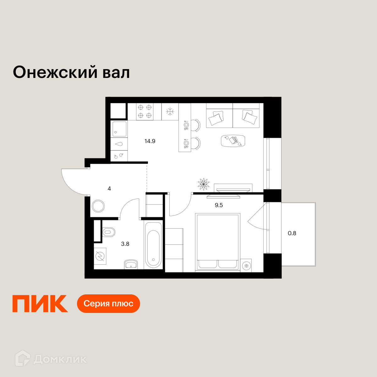 Планировка 1-комн. в ЖК «Онежский вал»