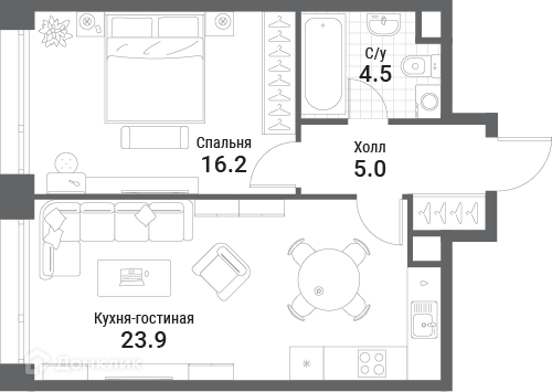 Планировка 1-комн. в ЖК «Нагатино Ай-Лэнд»
