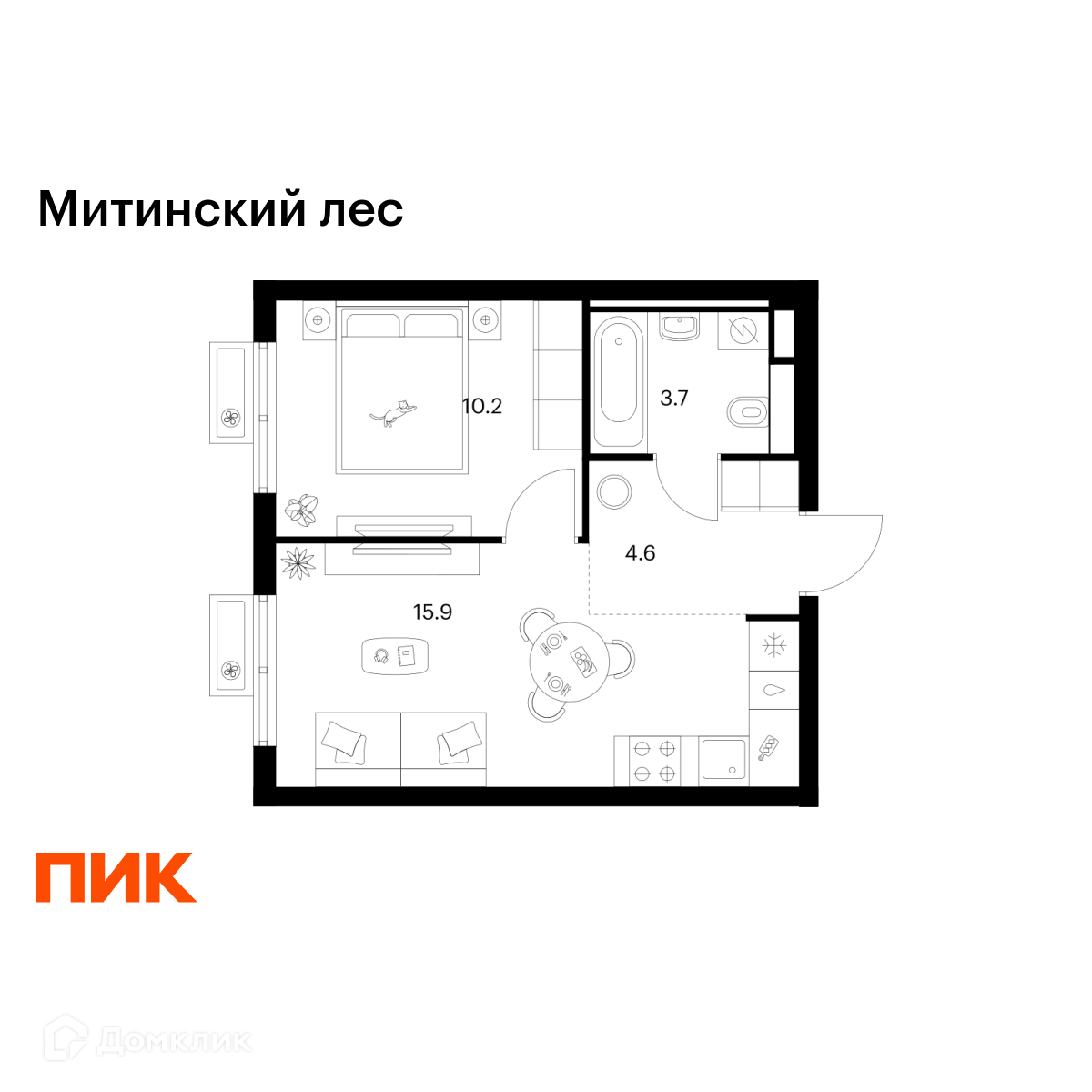 Планировка 1-комн. в ЖК «Митинский лес»