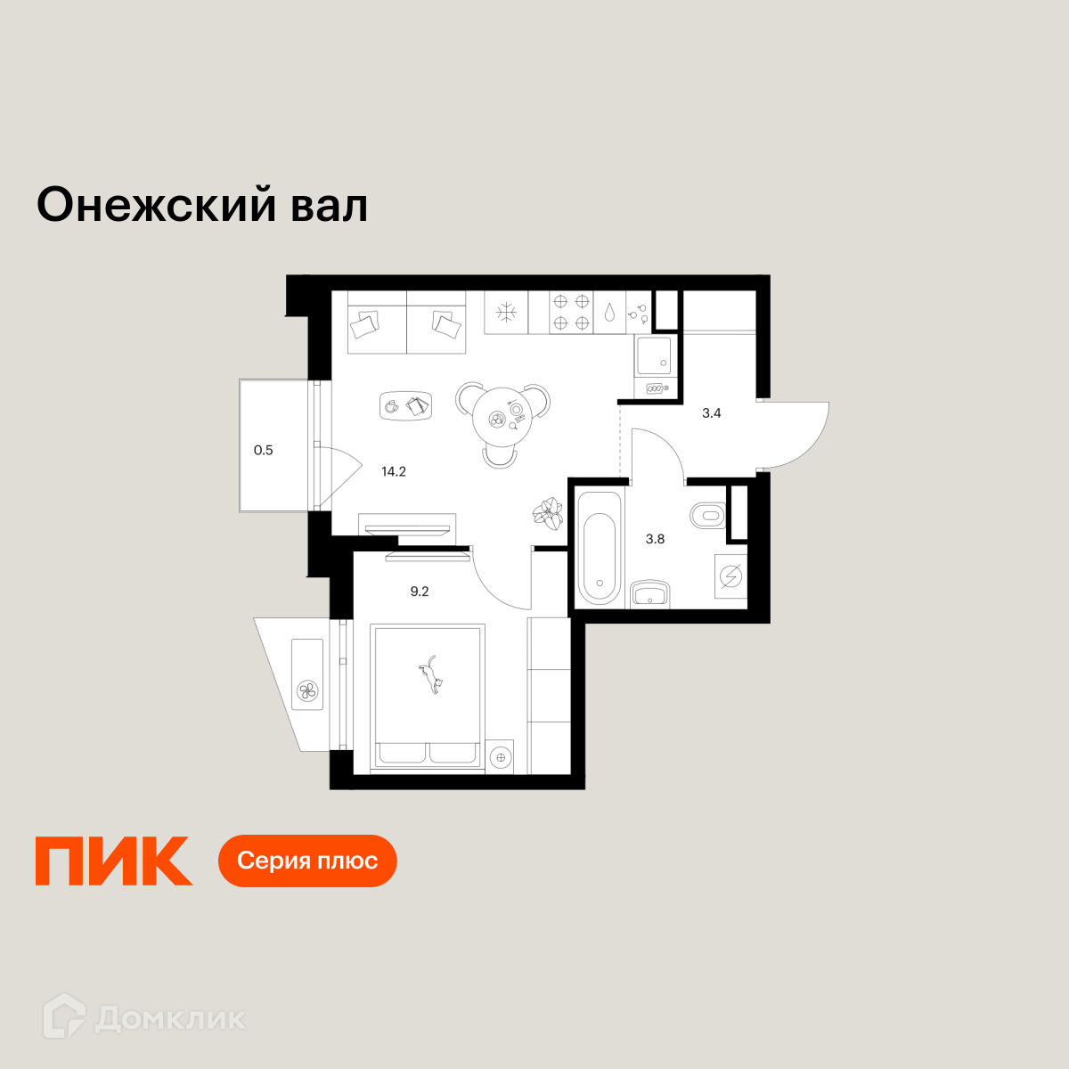 Планировка 1-комн. в ЖК «Онежский вал»