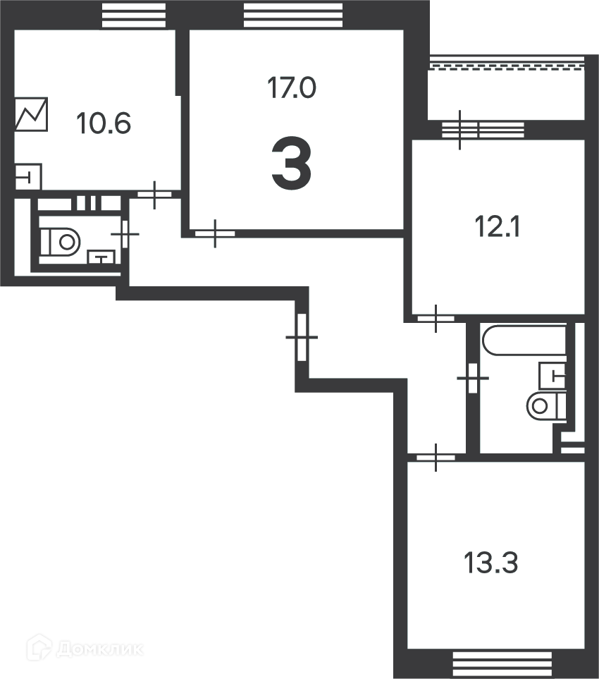 Планировка 3-комн. в ЖК «Кедрова ул., д. 16, к. 3 (Московские кварталы)»