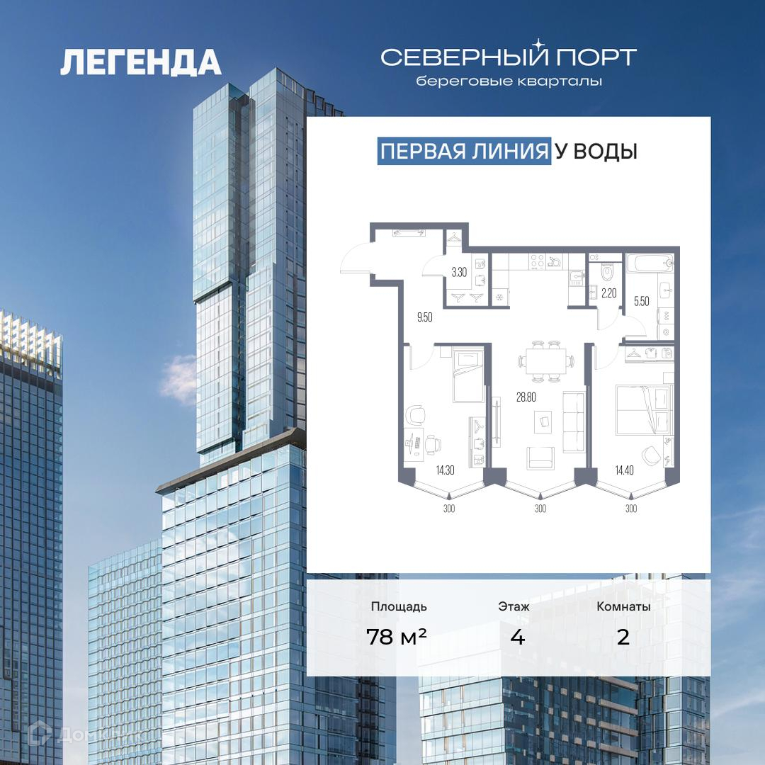 Планировка 2-комн. в ЖК «Северный Порт»