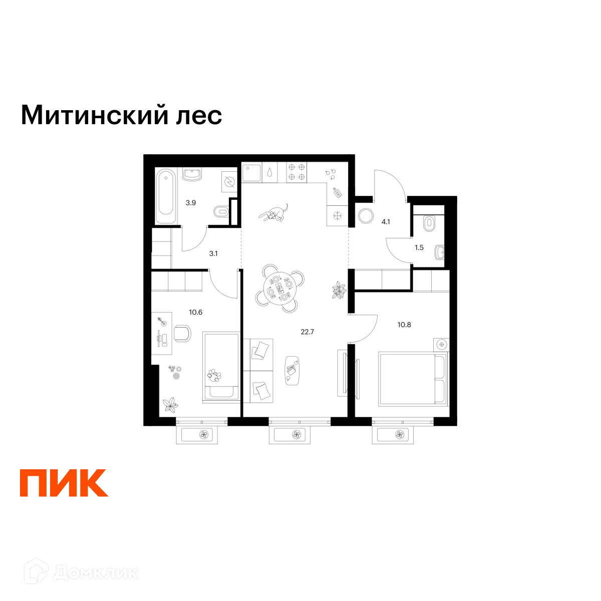 Планировка 2-комн. в ЖК «Митинский лес»