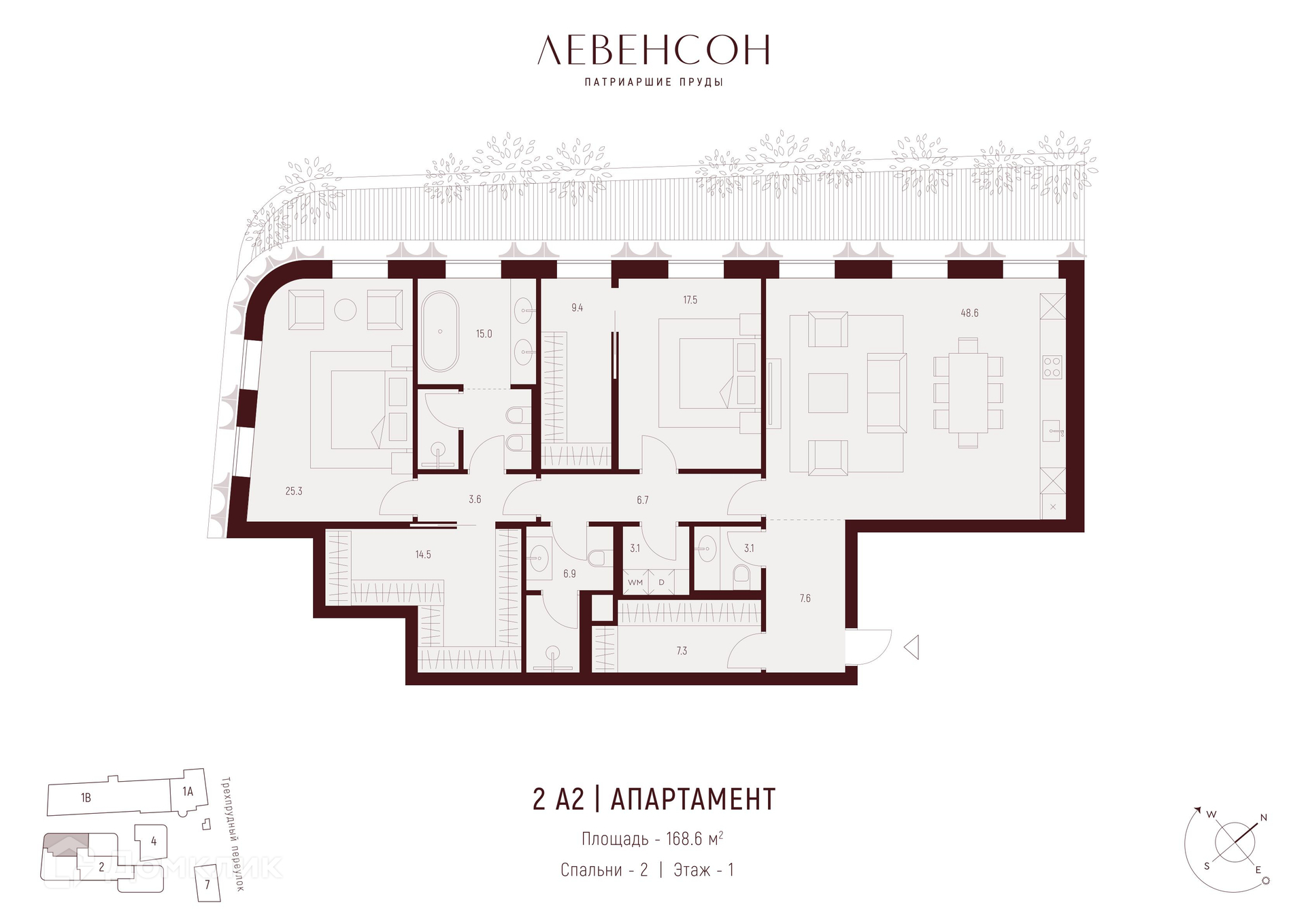 Планировка 2-комн. в ЖК «Левенсон»